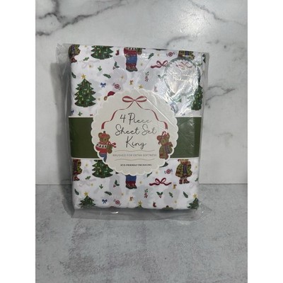 ENVOGUE Christmas 2025 Teddy Bear Trees Bows KING Sheet Set 100% Polyester NEW