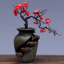 FengShui Flower Vase Waterfall Fountain Indoor Water Fountain Tabletop Decor