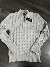 POLO RALPH LAUREN NWT Cable-Knit 1/4 Zip Sweater in Fawn Gray Size XL Youth