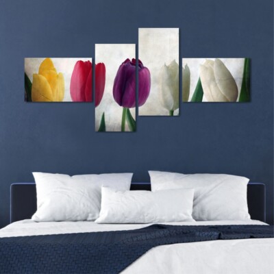 Tulipani Vintage 4 - cm 170 Quadro su Tela Fiori Soggiorno Cucina Camera Letto