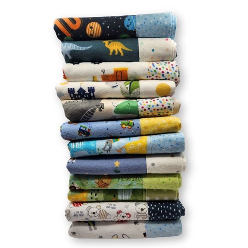 Handmade Flannel Baby Boy Blankets, Baby Shower Present, Animals/ Trains/Trucks - Picture 2 of 64