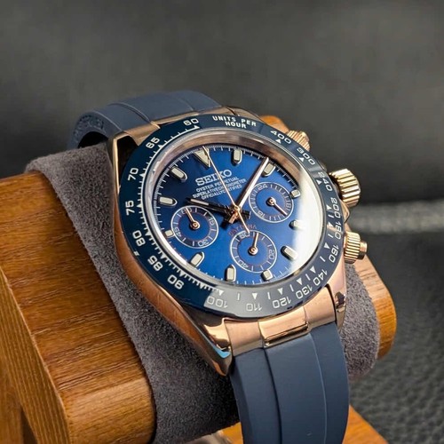 Seikmod BlueBlaze VK63 Meca-Quartz Tachymeter Sapphire Rose Gold PVD - Picture 4 of 7