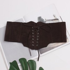 UK Women Suede Wide Belt Retro Lace Up Stretch Corset High Waist Slim Waitband