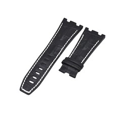 28mm Black Leather Watch Strap For Audemars Piguet Royal Oak 42 Grip Tang Buckle