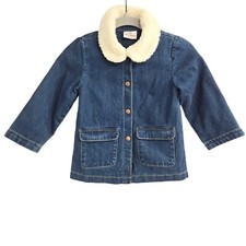 Hanna Andersson Jacket Girls US 3 Blue Denim Sherpa Collar Snap Lined