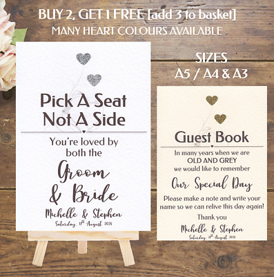 W31 Sign Personalised Pick A Seat Not A Side Sign & Matching Wedding Signs A5 A4 ...