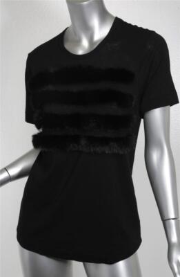 COMME DES GARCONS 2015 Womens Black Cotton Faux Fur Stripes T