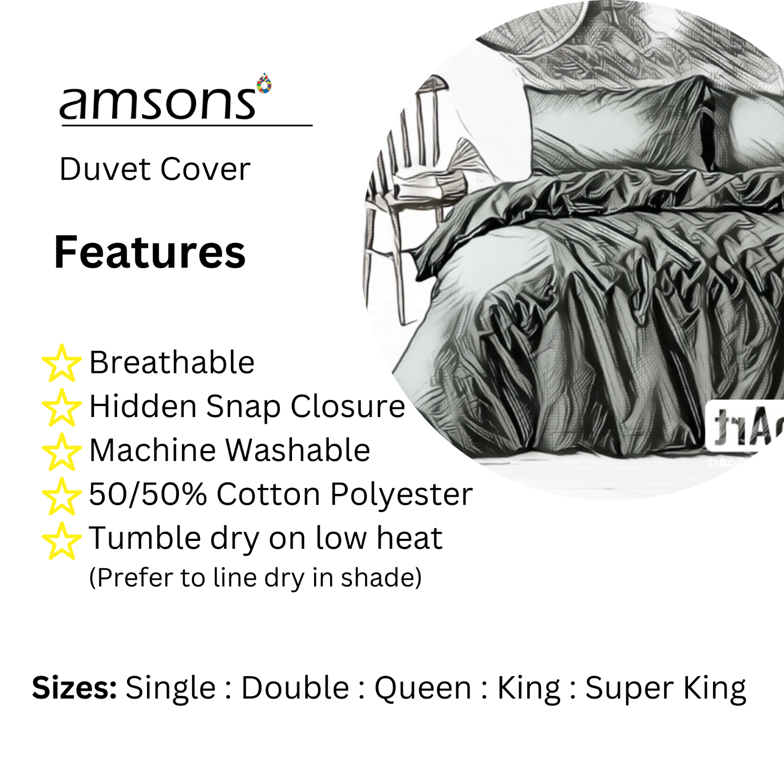 Single Double Queen King Size Bed Hampton White Doona Duvet Quilt Cover