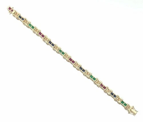 4.30CT 14K Yellow Gold Over Tennis Bracelet Ruby Sapphire & Emerald 935 Silver - Image 2 of 4