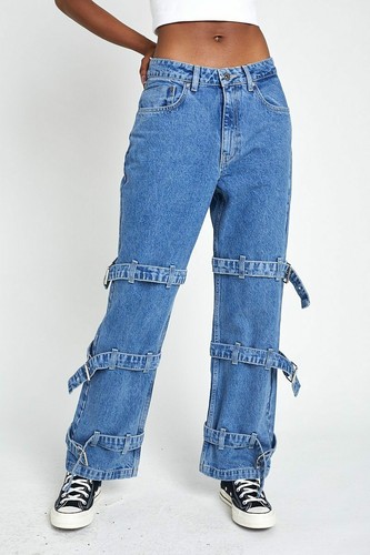 The Ragged Priest Buckle Dad Jeans Blue 