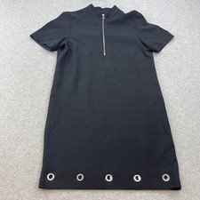 Belstaff England Dress EU 42 US 10  Black Grommet Short Sleeved Zip Cocktail
