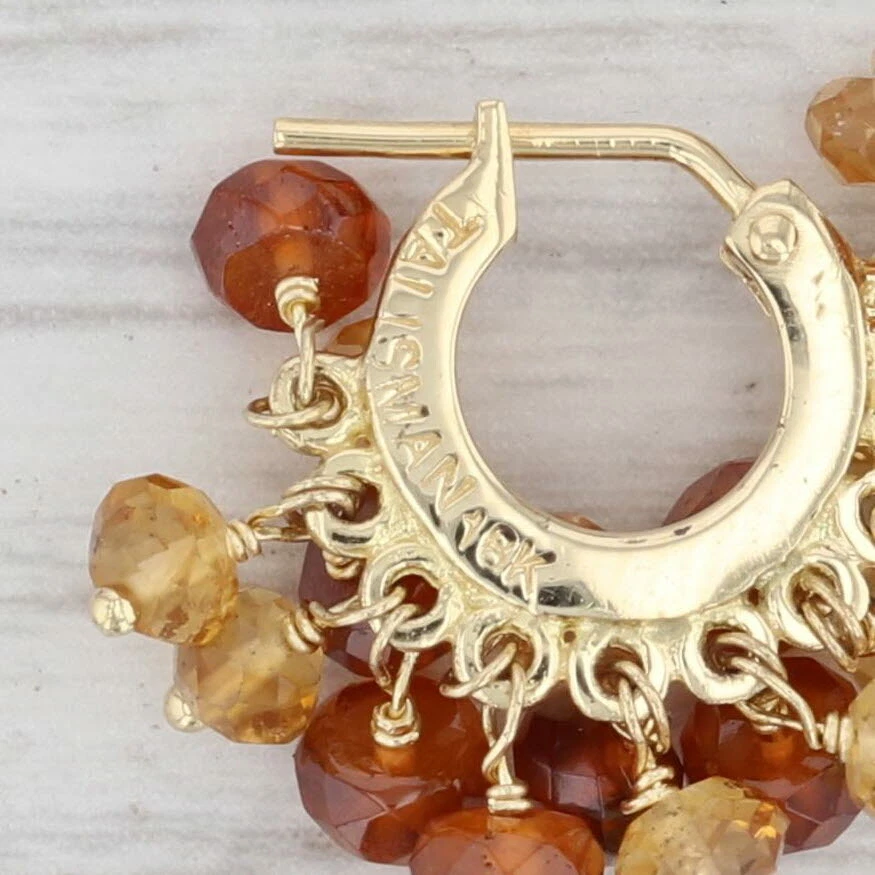 Pendientes tipo argolla Talismán Hessonita Granate Cuentas Citrino Oro Amarillo 18k Tapa a Presión Foto 4 de 4