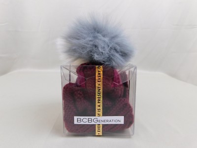 BCBGeneration Chunky Knit Pom Pom Winter Beanie Hat in Gift Box Wine Red  #6346