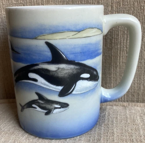 Beautiful Vintage Otagiri Ceramic Killer Whale Orca Ocean Tea Coffee Cup Mug EUC