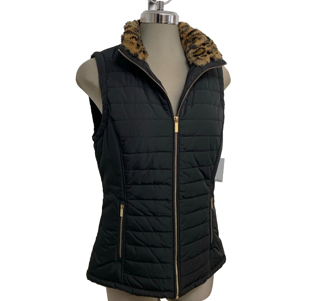 Calvin Klein Women's Faux Fur Collar Casual Black Puffer Vest