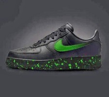 Custom Nike Air Force 1 Black Shoes Gradient Green Fade Splatter Mens Womens