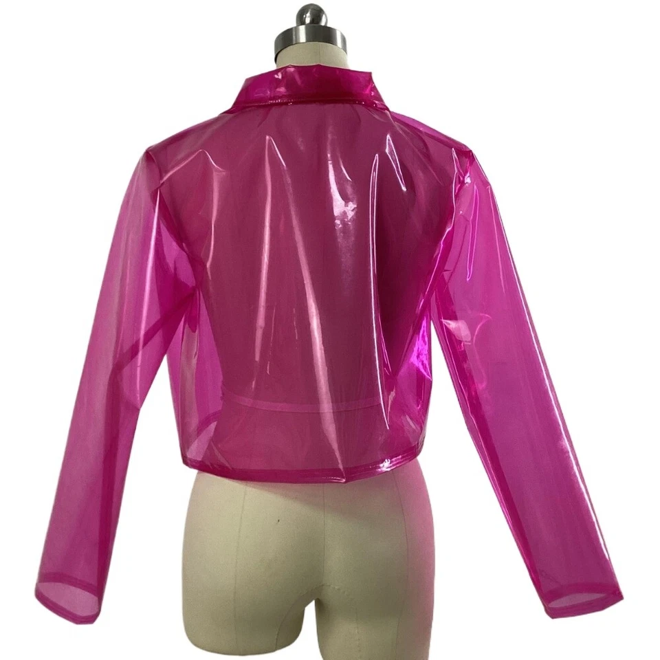 Moda Estilo Punk Transparencia Transparente Aspecto Húmedo PVC Manga Larga Chaqueta Abrigo  Foto 3 de 4