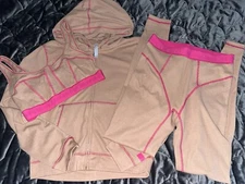 3 Piece Fabletics Waffle Outfit Bra Zip Up Hoodie Leggings Small NWT