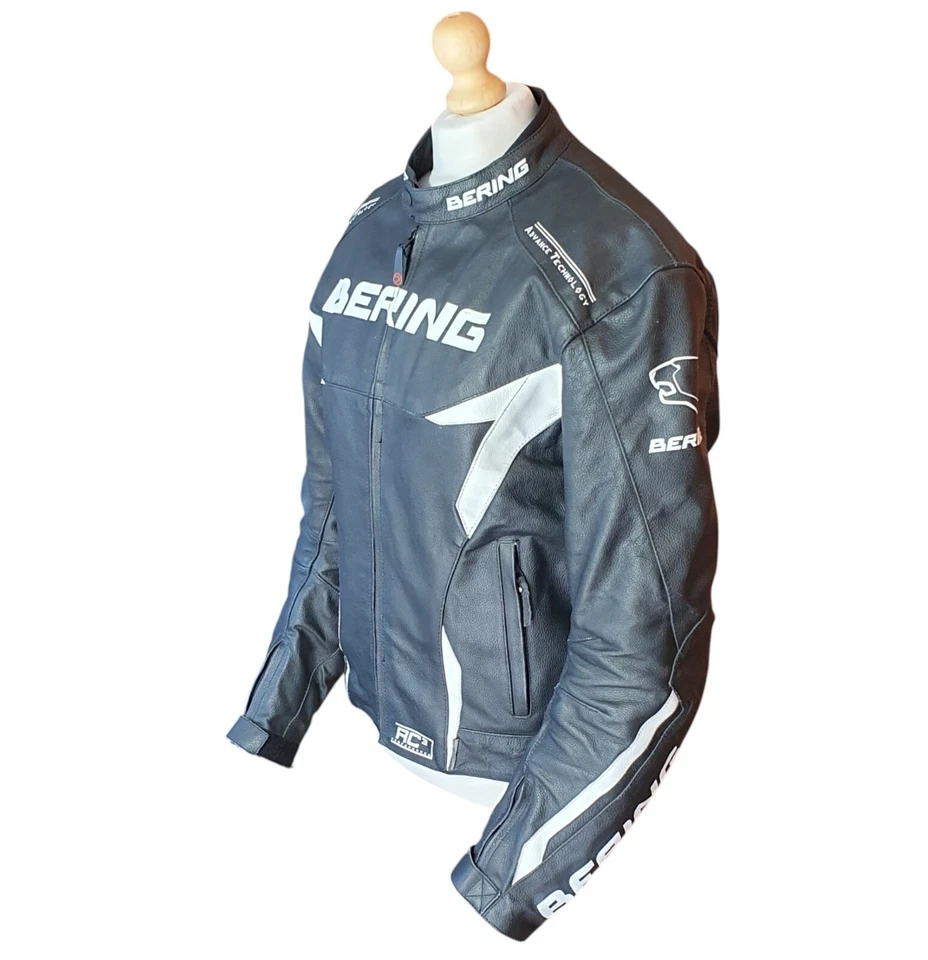 Bering AC3 Black/White 100% Cow Leather Motorcycle Jacket Men's Sz L Safety Pads - Image 2 of 4
