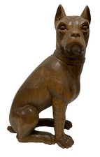⭐️Holzfigur Hund STAFFORDSHIRE BULLTERRIER Figur 25cm Braun Handarbeit Vintage