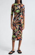 Farm Rio XXS Cool Foliage Black Jersey Womens Dress Colorful Print Midi