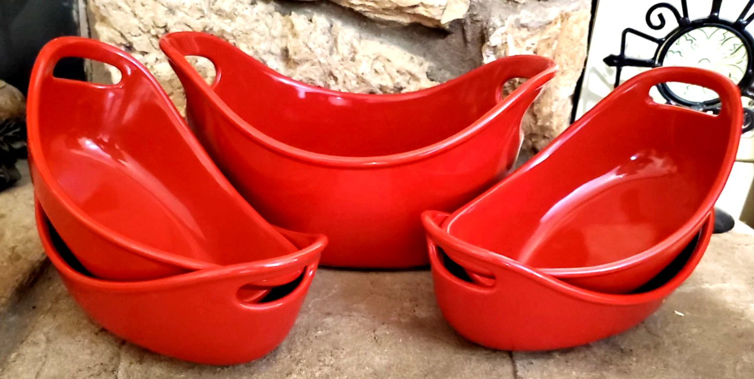 Rachael Ray Red Stoneware Baking Dish Casserole Set of 5- 2 Quart (1) & 12oz (4)