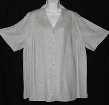 Real Clothes Saks Breezy Stone Blue Flowing Linen Blouse Shirt Top Sz 20 1x 2x