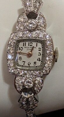 LADIES  VINTAGE PATEK PHILIPPE DIA - PLAT  14K MANUEL WIND WATCH C.D. PEACOCK 