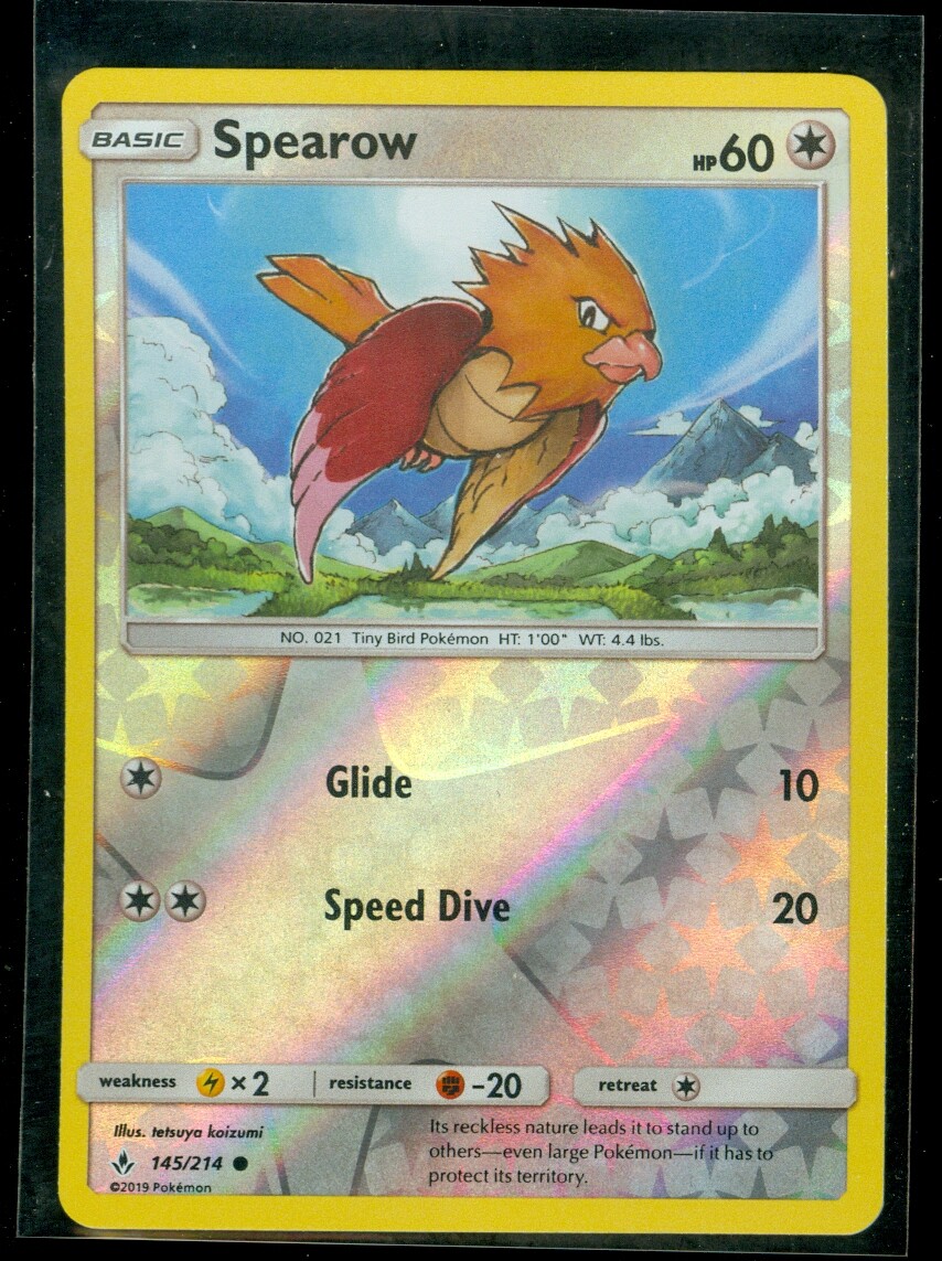 Pokemon SPEAROW 145/214 Unbroken Bonds Rev Holo - MINT