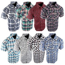 Plaid Shirt Mens Western Snaps Pockets Short Sleeve 8 Cool Muted Colors b