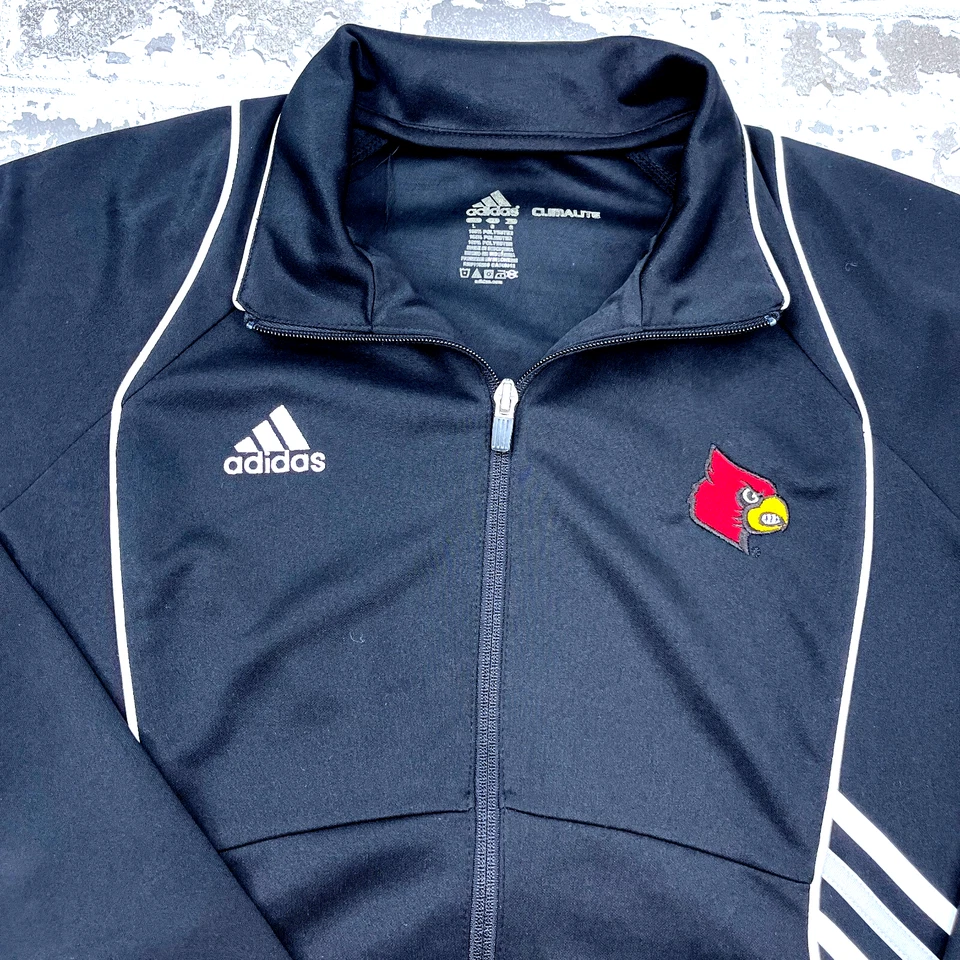 Louisville Cardinals Jacket Men Large Black Performance Track Suit Adidas Clima - Image 3 of 4