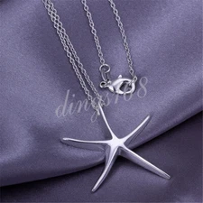 925 Sterling Silver Large Tarnish-Resistant Starfish Pendant+Necklace Chain Z140