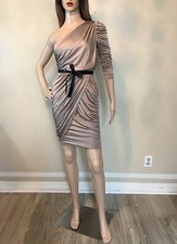 Vintage BEBE Rare2Find Y2K Versac3Girlie Champagne One-Sleeve Draped Dress XS