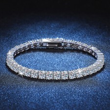 3-4mm Real Moissanite Tennis Bracelet Women Men 925 Sterling Silver Pass Tester