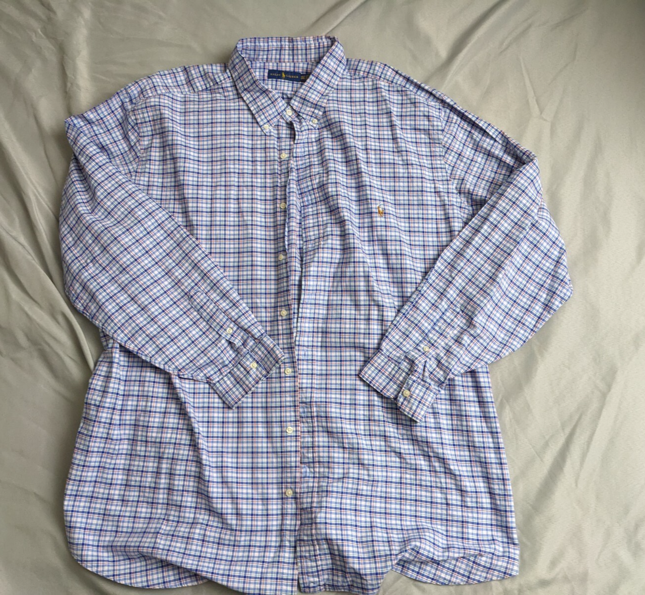 Camicia Ralph Lauren blu a quadri con bottoni carne pony preppy uomo taglia 4XLT