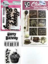 Mixed Lot of Clear Photo-Polymer Cling Stamps "Happy Birthday" Script Wishes