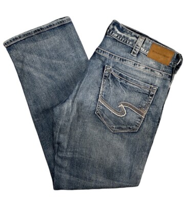 Silver Jeans Mid Rise Eddie Relaxed Tapered Jeans Medium Wash DEFECTIVE 36  x 31