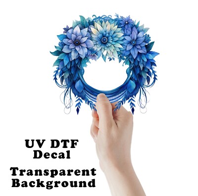 Blue Floral Wreath  UV DTF Transparent Sticker / Decal