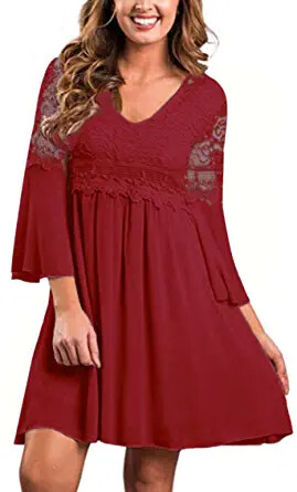 Tecrio Women's Vintage Floral Lace Swing Dress - V-Neck Bridesmaid Wedding Prom Cocktail Dress - View #8