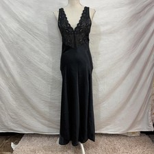 Vtg black satin  lace gold label Victoria  s Secret gown sz small