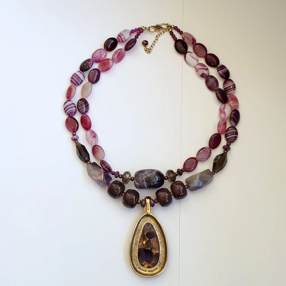 Барс золотистый бронзовый коренастый двойной прядь фиолетовый аметист подвеска ожерелье - Изображение 4 из 4