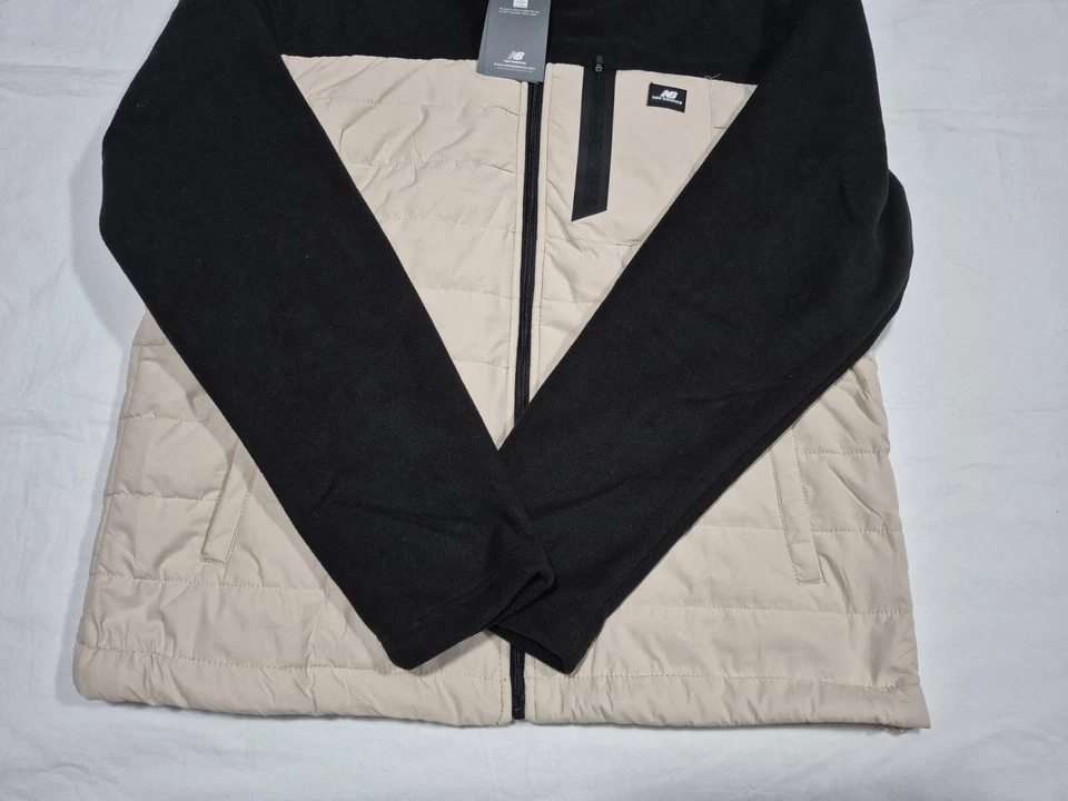 Chaqueta New Balance Para Hombre Cremallera Completa Forrada de Vellón Entrenamiento Deportivo Negra Beige Foto 2 de 4