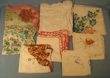Lot of 8 Vintage Ladies Colorful Hankies, Mostly Floral.
