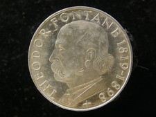 1969 (G)  5 Deutsche Mark THEODOR FONTANE :  0.625 Silver Germany