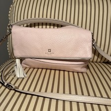 Kate Spade Medium Leather Crossbody Shoulder Bag Beige Pink Purse NICE