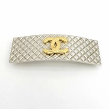 CHANEL Coco Hair Barrette Matelasse Gx Silver Hair Clip Brand Authentic