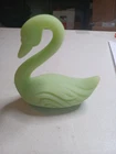 Vtg FENTON Green Satin Custard Uranium Glass SWAN Figurine