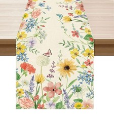 Watercolor Wildflowers Spring Table Runner Summer Table Decoration 13x90 Inch