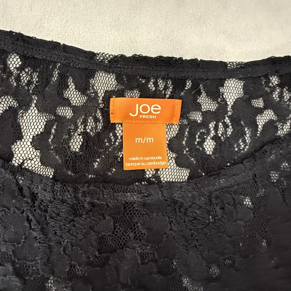 女式 Joe Fresh 透明黑色蕾丝上衣,尺寸 Med 3/4 袖浪漫漂亮 — 第 4/4 张图片
