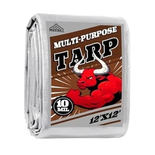 Tarp ft Heavy Duty 10mil 100% Waterproof High Durability 12x12 Silver/Brown